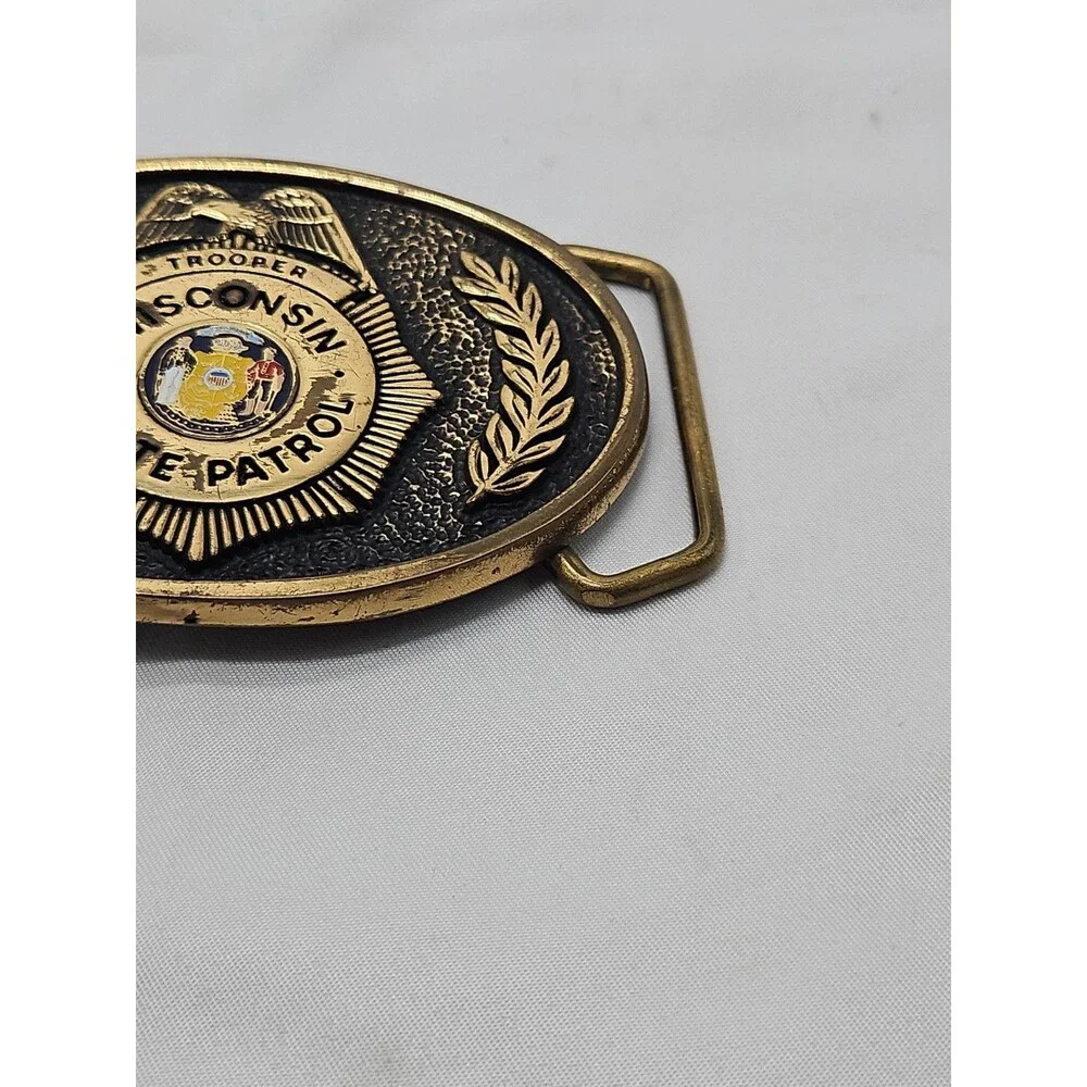 Brass Wisconsin State Patrol Wsp Highway Trooper Police Vintage Belt Buckle